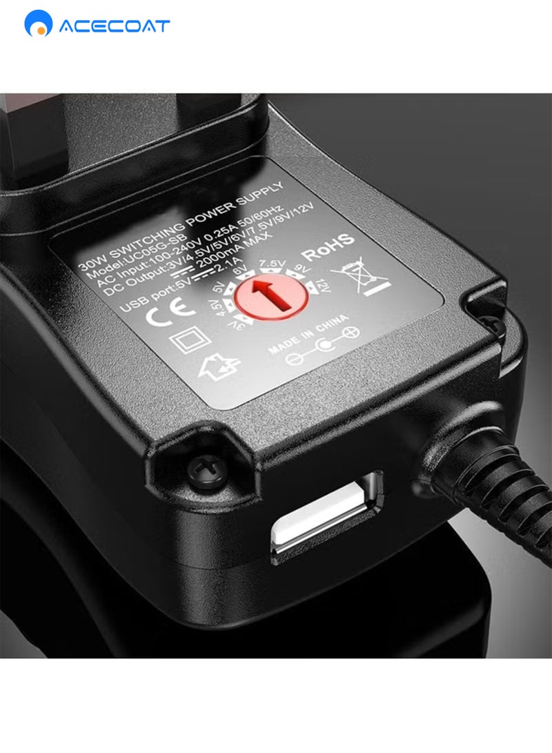 ايسكوت محول طاقة عالمي 30 واط 3 فولت 4.5 فولت 5 فولت 6 فولت 7.5 فولت 9 فولت 12 فولت محول طاقة AC/DC مع 8 رؤوس قابلة للاختيار للأجهزة المنزلية التي تعمل بجهد 3 فولت-12 فولت وشريط LED - 2000 مللي أمبير كحد أقصى - Image 5